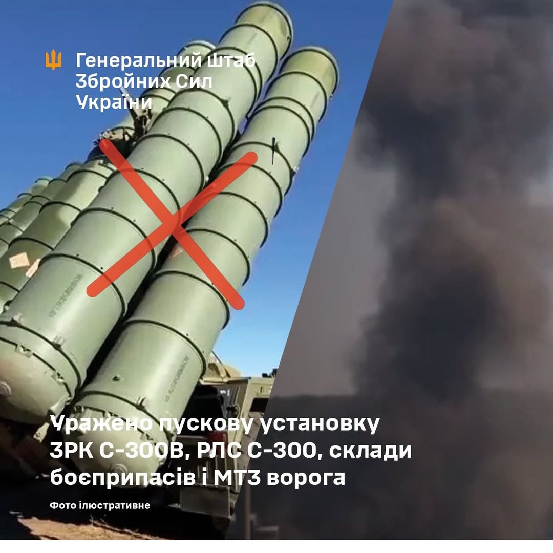 Сили оборони України знищили пускову установку С-300, склади боєприпасів та логістичні об’єкти противника